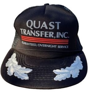 Vintage Trucker Snapback Hat Black White Leaves Foam Mesh Quast Transfer Cap OS